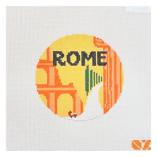 Oz Needle and Thread Rome Retro Travel Round Needlepoint Canvas
