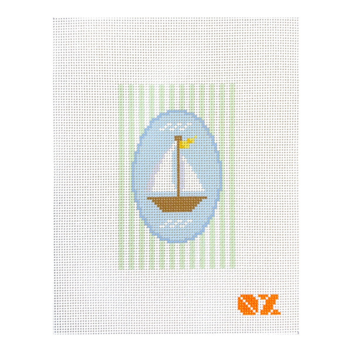 Oz Needle and Thread Sailboat Striped Oval Needlepoint Canvas