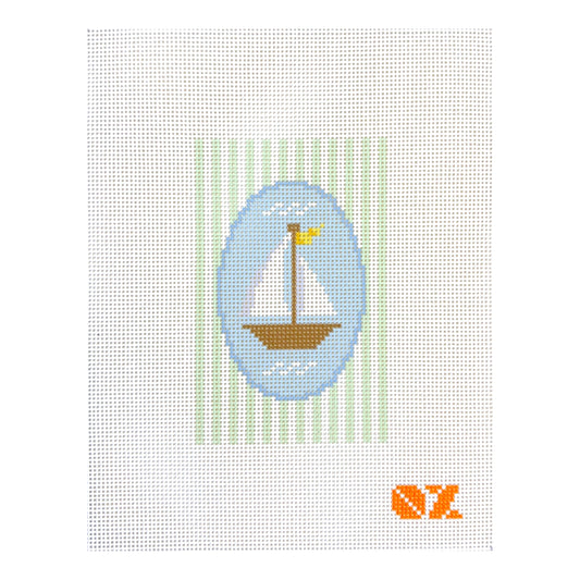 Oz Needle and Thread Sailboat Striped Oval Needlepoint Canvas