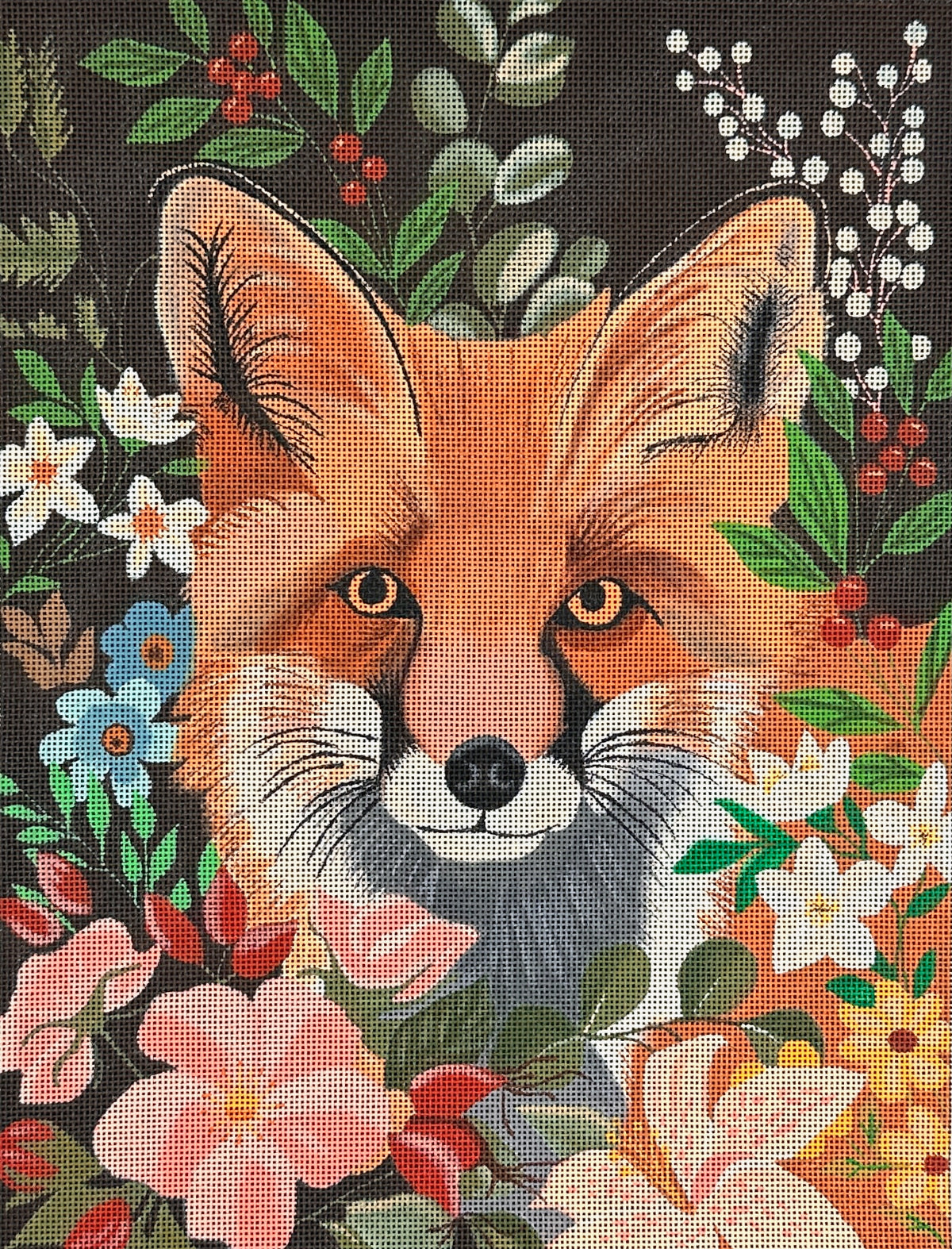 Painted Pony Designs Cat Thurmond Fox in Flowers Needlepoint Canvas