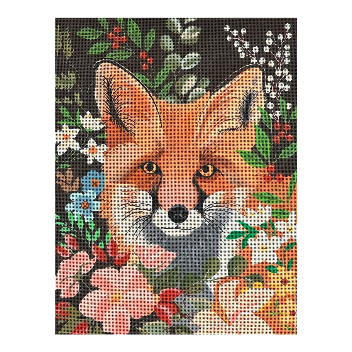 Painted Pony Designs Cat Thurmond Fox in Flowers Needlepoint Canvas