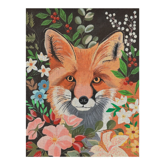 Painted Pony Designs Cat Thurmond Fox in Flowers Needlepoint Canvas