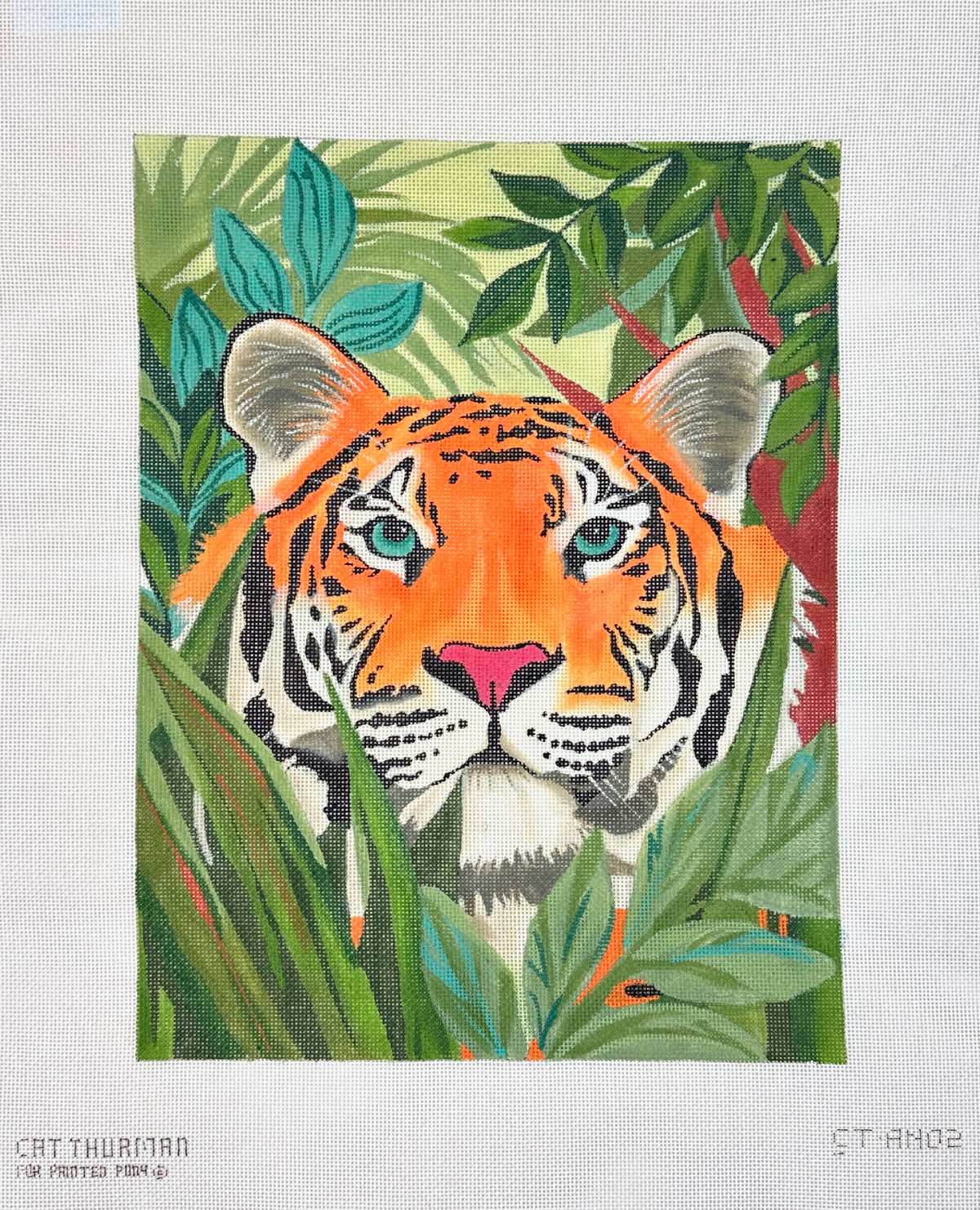 Painted Pony Designs Cat Thurmond Tiger in the Grass Needlepoint Canvas