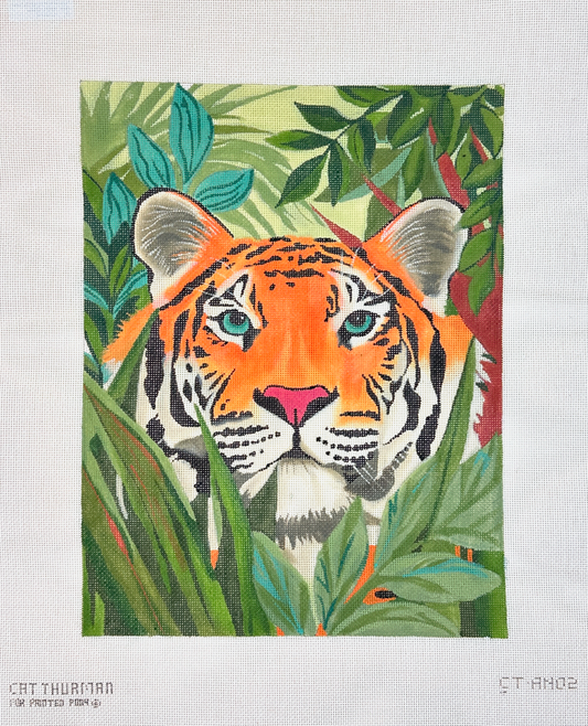 Painted Pony Designs Cat Thurmond Tiger in the Grass Needlepoint Canvas