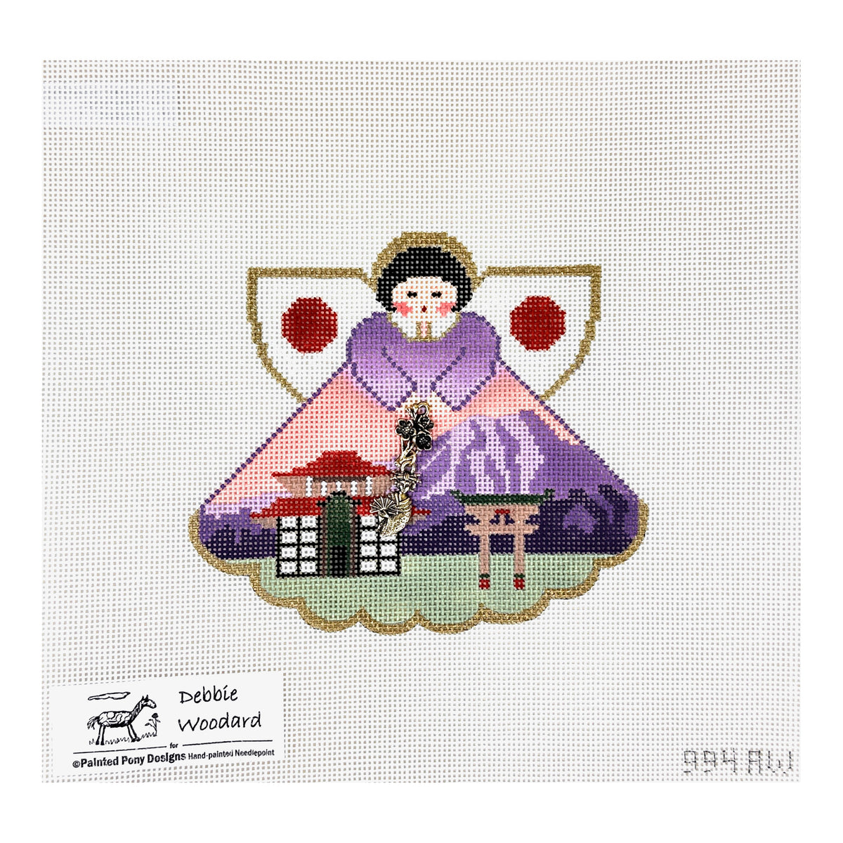 Painted Pony Designs Debbie Woodard Japan Pagoda Travel Angel Needlepoint Canvas