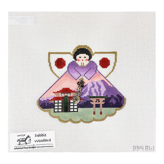 Painted Pony Designs Debbie Woodard Japan Pagoda Travel Angel Needlepoint Canvas