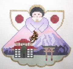 Painted Pony Designs Debbie Woodard Japan (pagoda) Travel Angel Needlepoint Canvas
