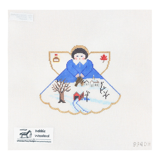 Painted Pony Designs Debbie Woodard Vermont Covered Bridge Travel Angel Needlepoint Canvas