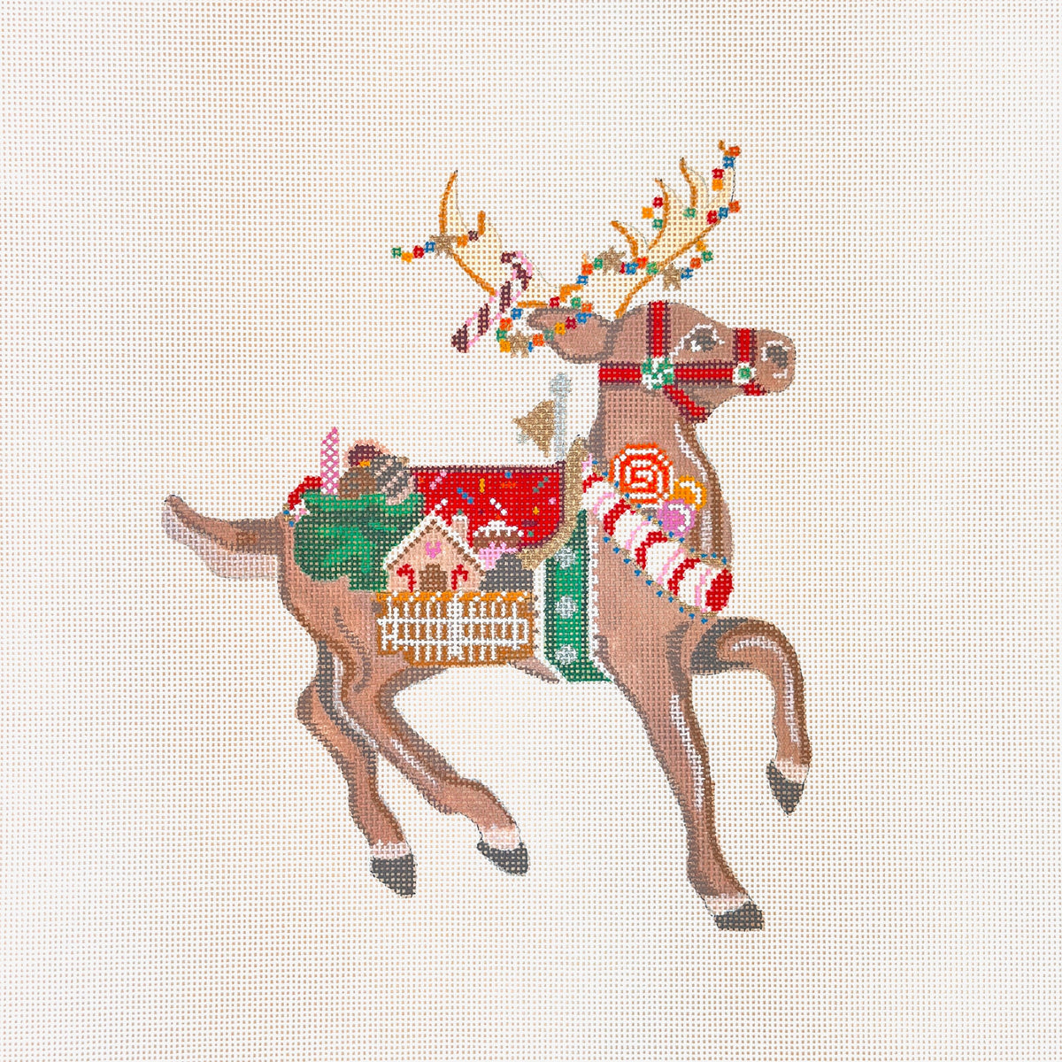 Painted Pony Designs Debbie Woodward Santa's Reindeer Dasher Needlepoint Canvas