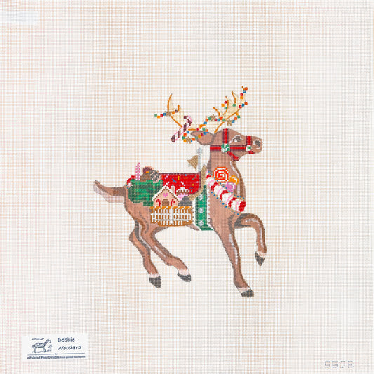 Painted Pony Designs Debbie Woodward Santa's Reindeer Dasher Needlepoint Canvas