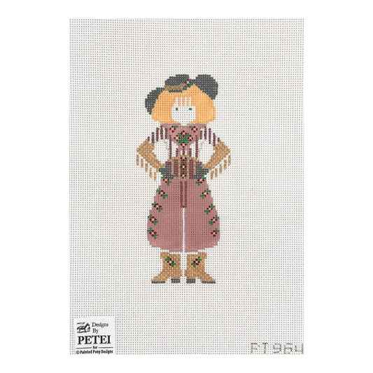 Painted Pony Designs Designs by Petei Cowgirl with Gold Boots Needlepoint Canvas