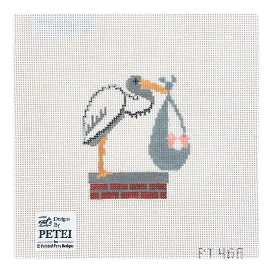 Painted Pony Designs Petei Stork on Chimney Top Needlepoint Canvas