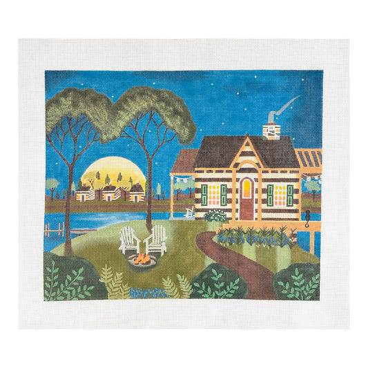 Painted Pony Designs Mary E. Charles Cabin by the Lake Needlepoint Canvas