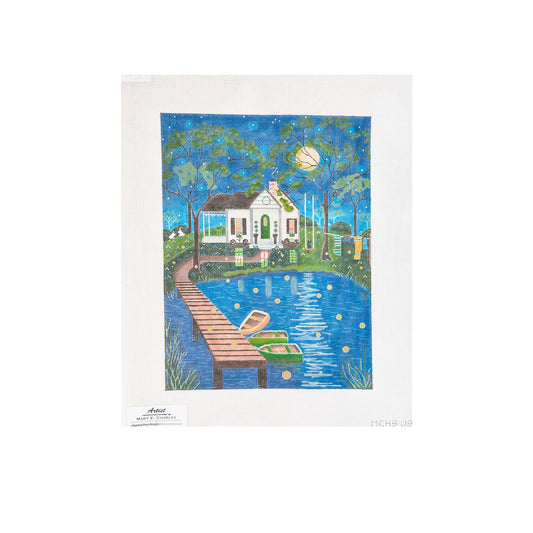 Painted Pony Designs Mary E. Charles Cabin by the Pond Needlepoint Canvas