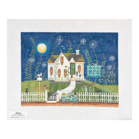 Painted Pony Designs Mary E. Charles Cat Lovers Cottage Needlepoint Canvas