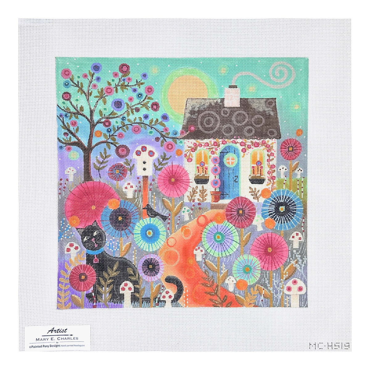 Painted Pony Designs Mary E Charles Kitty Cottage Needlepoint Canvas