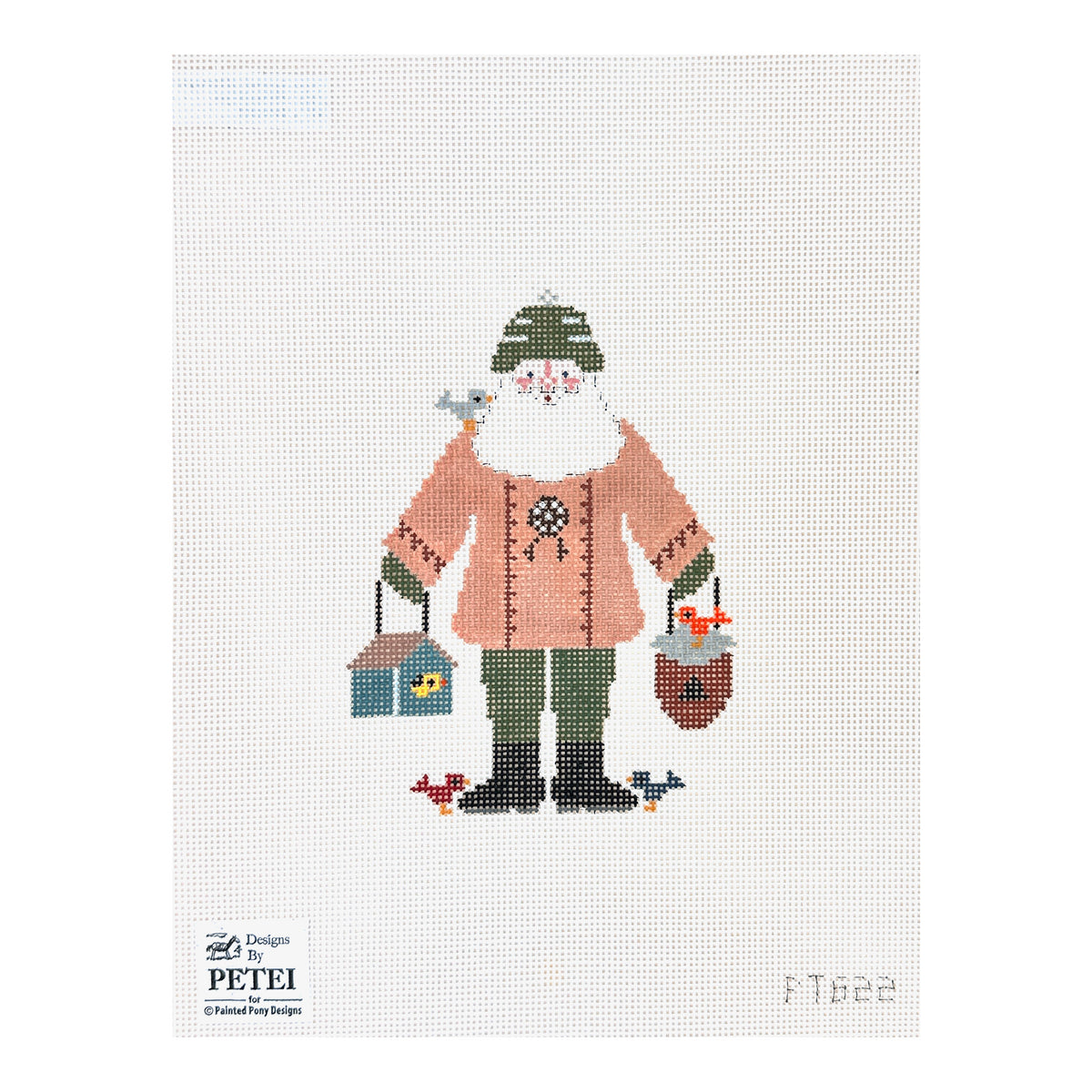 Painted Pony Designs Petei Santas: Birdhouse Santa Needlepoint Canvas