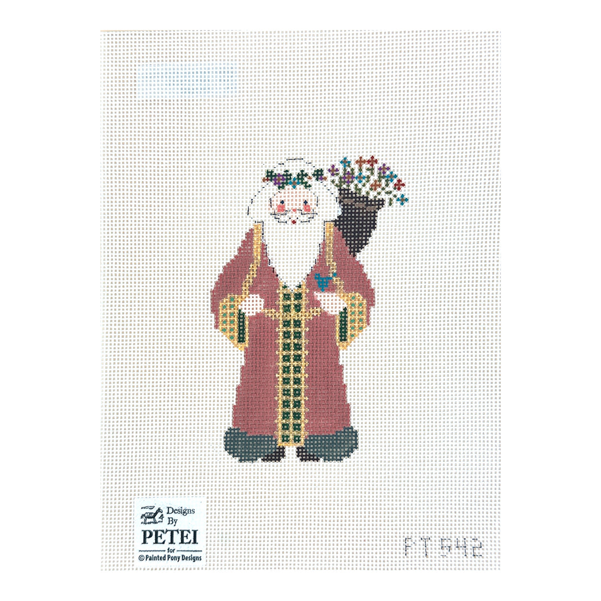 Painted Pony Designs Petei Santas: Flower Santa Needlepoint Canvas
