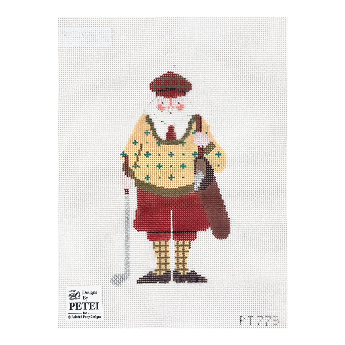 Painted Pony Designs Petei Santas: Golfing Santa Needlepoint Canvas