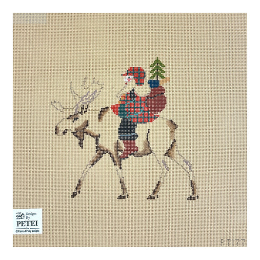 Painted Pony Designs Petei Santas: Moose Santa Needlepoint Canvas