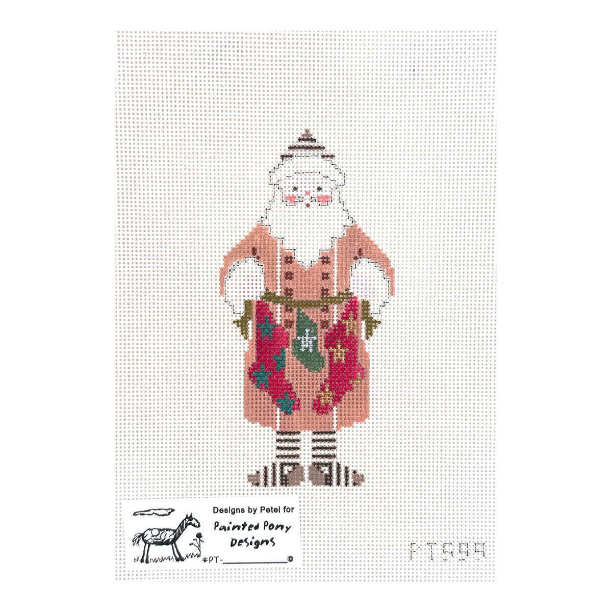 Painted Pony Designs Petei Santas: Stocking Santa Needlepoint Canvas