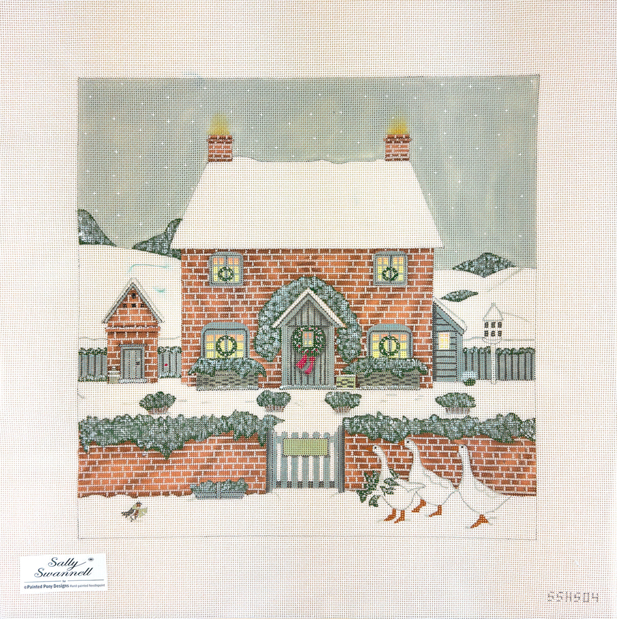 Painted Pony Designs Sally Swanell Snow Covered House Needlepoint Canvas