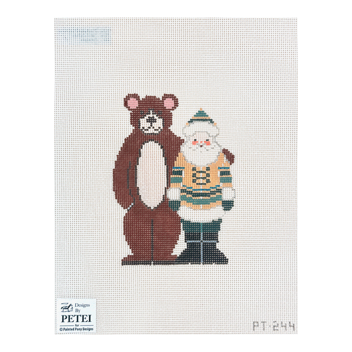 Painted Pony Petei Designs Santas: Bear Hug Santa Needlepoint Canvas