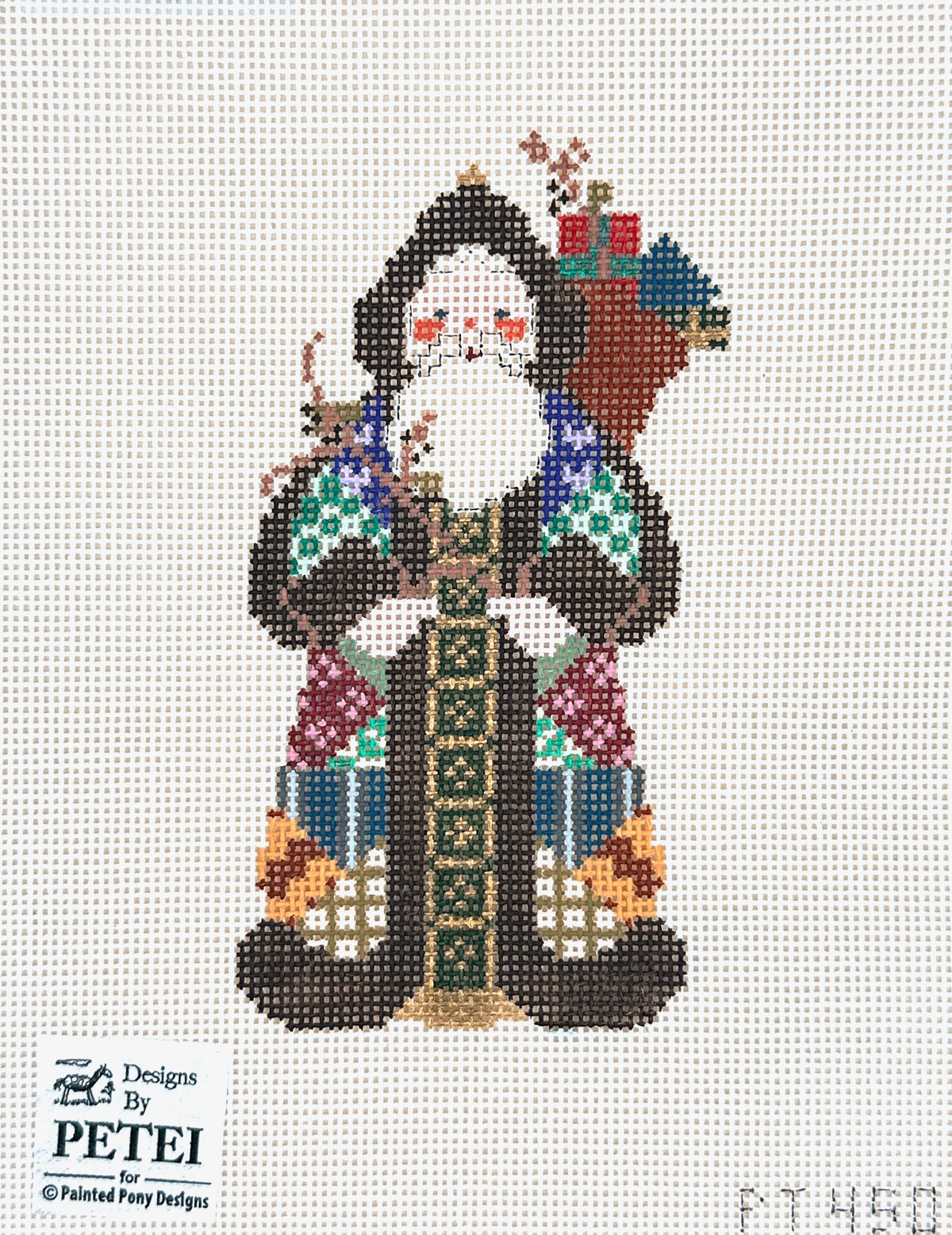 Painted Pony Designs Petei Santas: Victorian Crazy Quilt Santa Needlepoint Canvas