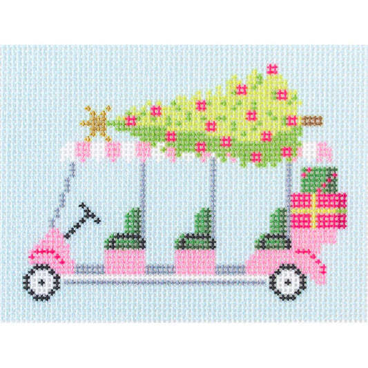 Needlepoint To Go Golf Cart with Christmas Tree Needlepoint Canvas