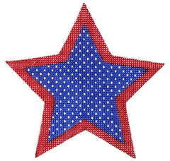 Kate Dickerson Needlepoint Collections Mini Star Blue with White Dots and Sparkly Red Border Needlepoint Canvas