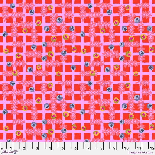 Penny Jeffries Blostma & Song Blueberry Dancefloor Cotton Fabric - Red