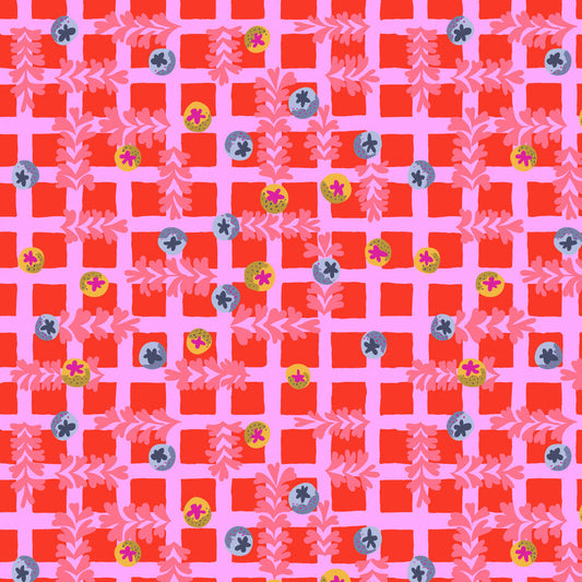 Penny Jeffries Blostma & Song Blueberry Dancefloor Cotton Fabric - Red