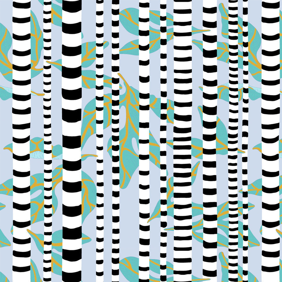 Penny Jeffries Blostma & Song Stem Lemonade Cotton Fabric - Turquoise