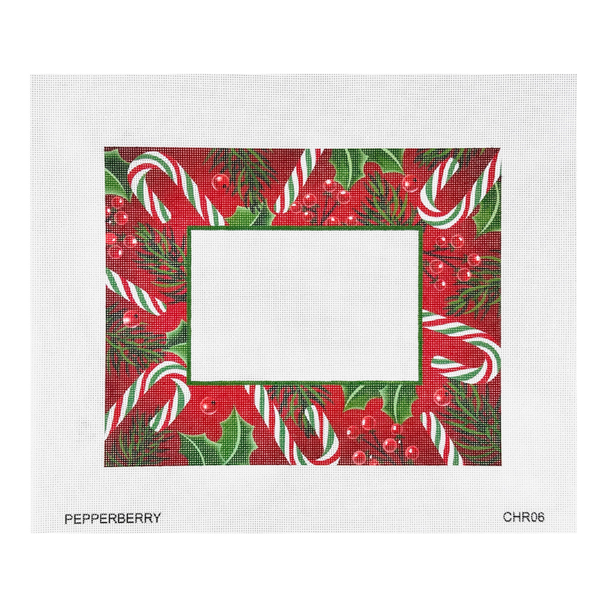 Pepperberry Designs Candy Cane and Pine Frame Needlepoint Canvas