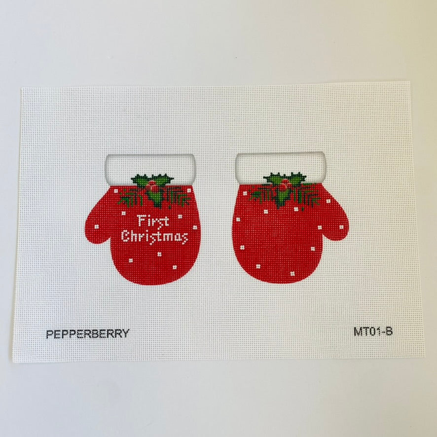 Pepperberry Designs First Christmas Red Mittens Needlepoint Canvas