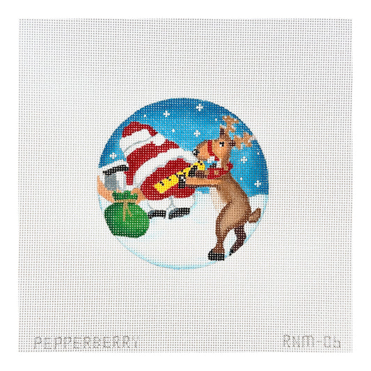 Pepperberry Designs Measuring Santa Reindeer Needlepoint Canvas