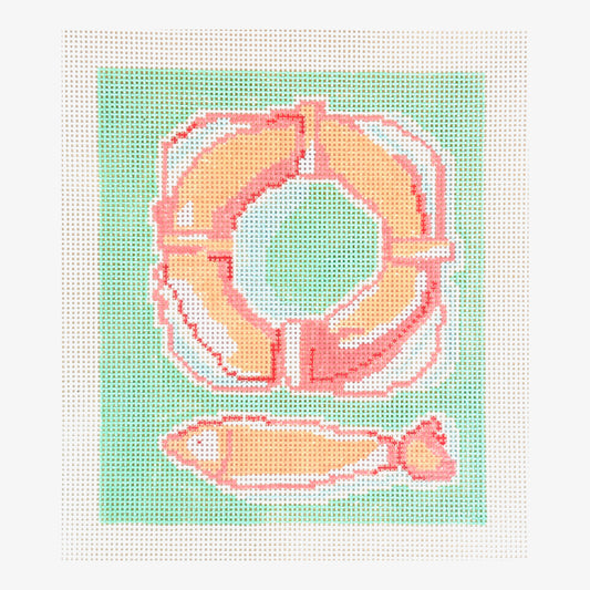 Petite Palm Stitchery A Clever Spark Michal Sparks Life Preserver and Fish Needlepoint Canvas