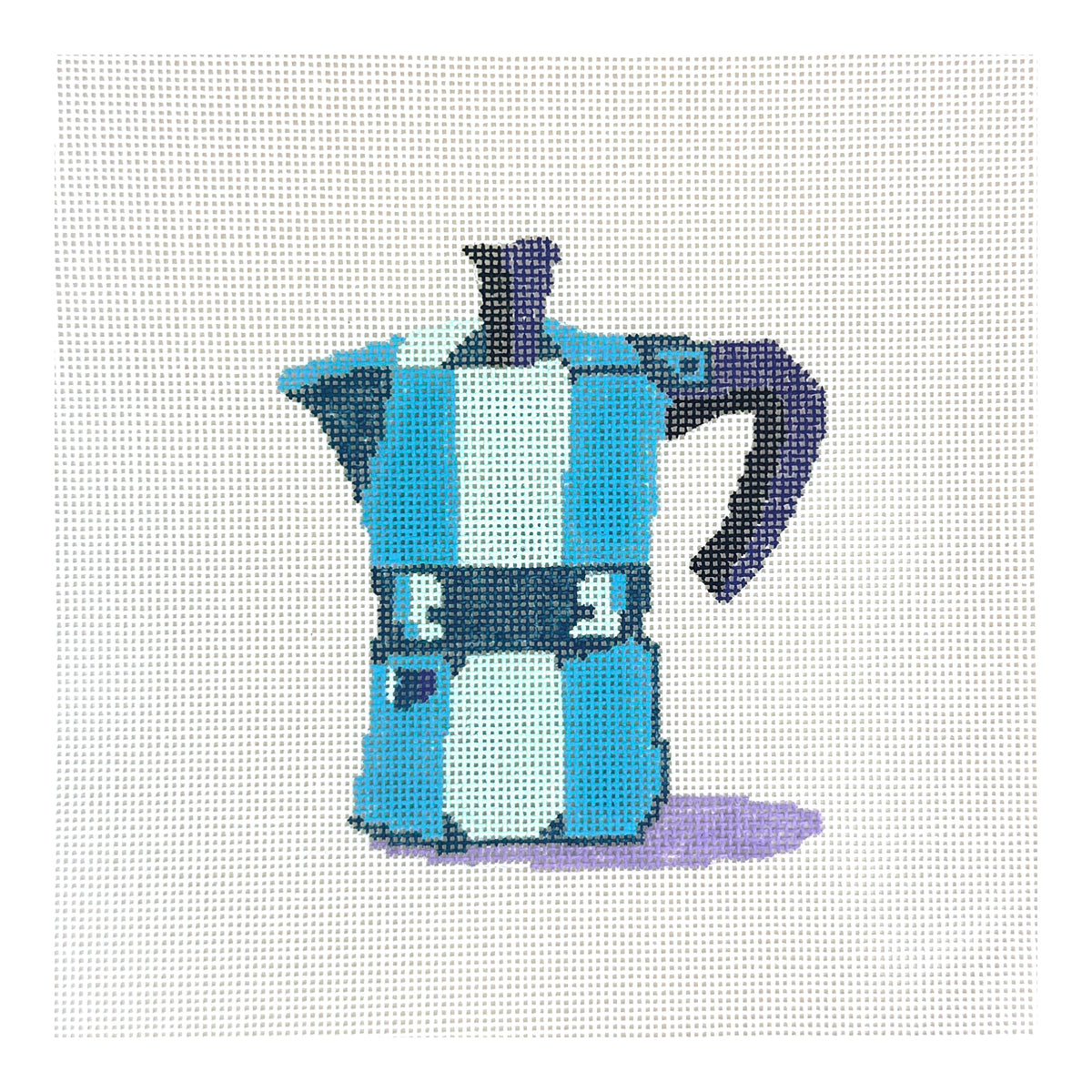 Petite Palm Stitchery Blue Moka Pot Needlepoint Canvas