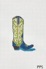 Petite Palm Stitchery Green and Blue Cowboy Boot Needlepoint Canvas