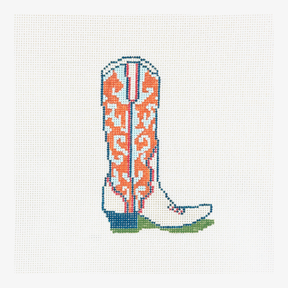 Petite Palm Stitchery Orange and Blue Cowboy Boot Needlepoint Canvas