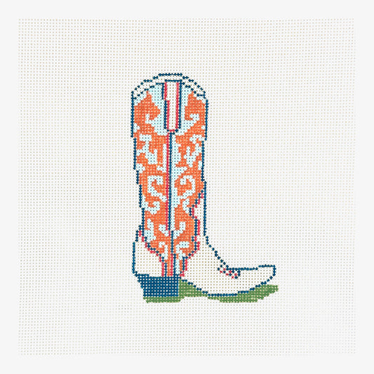 Petite Palm Stitchery Orange and Blue Cowboy Boot Needlepoint Canvas