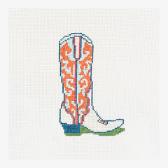 Petite Palm Stitchery Orange and Blue Cowboy Boot Needlepoint Canvas