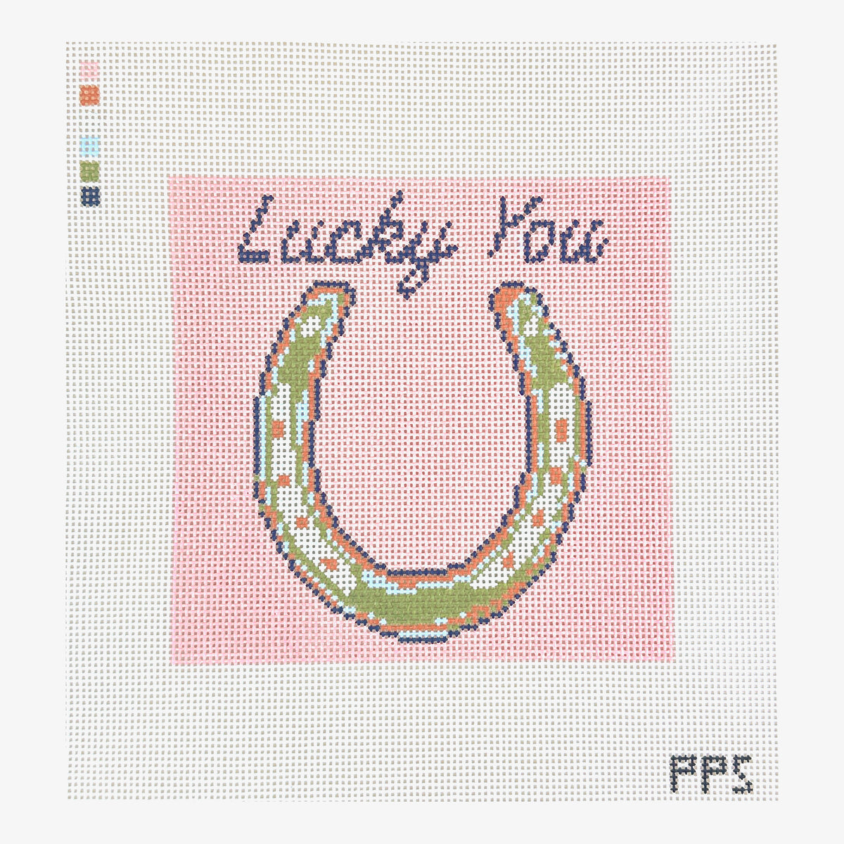 Petite Palm Stitchery Pink Horse Shoe Lucky You Needlepoint Canvas