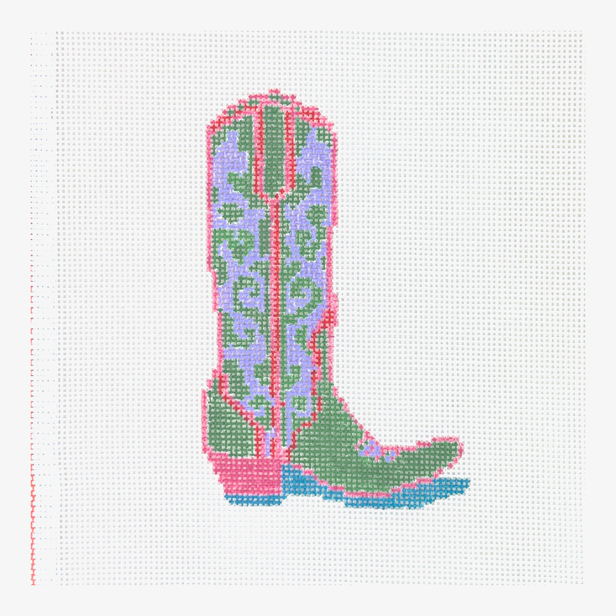 Petite Palm Stitchery Purple Cowboy Boot Needlepoint Canvas