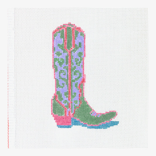 Petite Palm Stitchery Purple Cowboy Boot Needlepoint Canvas