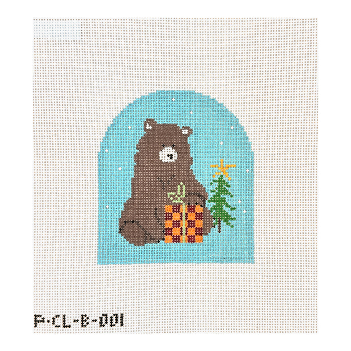 Pippin Studio Bear with Checkered Package Needlepoint Canvas