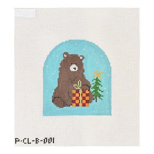 Pippin Studio Bear with Checkered Package Needlepoint Canvas