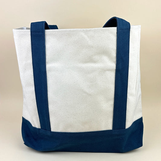 Planet Earth Large Cotton Canvas Self Finishing Tote Bag - Navy Blue