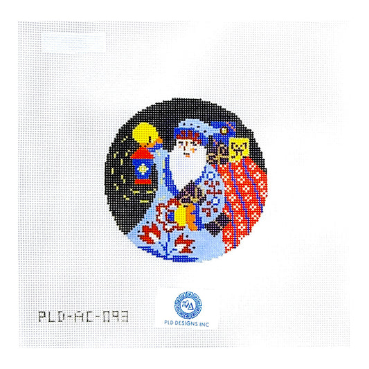 PLD Designs Abigail Cecile Jacobean Santa with Lantern Ornament Needlepoint Canvas