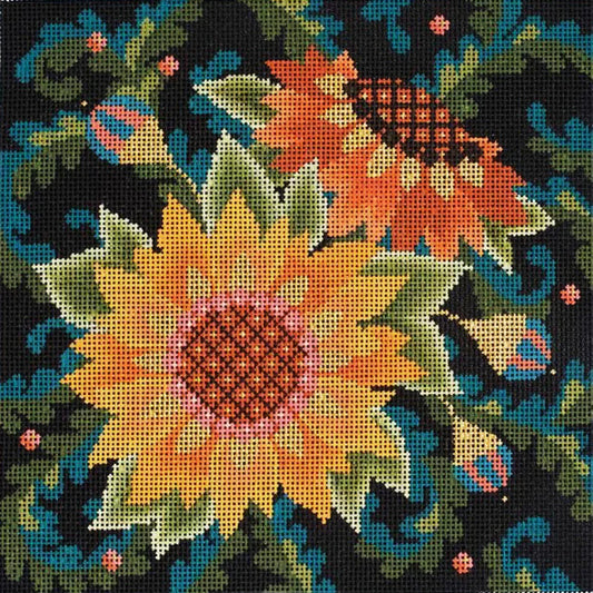PLD Designs Abigail Cecile Jacobean Sunflowers Needlepoint Canvas